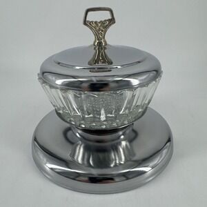 Vintage Kromex Buffeteria Lazy Susan‎ Center Bowl Clear Glass & Lid Chrome